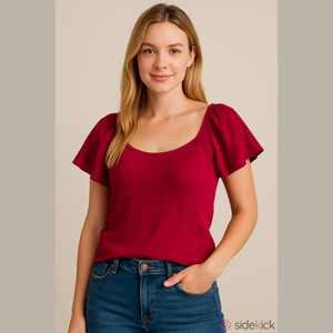 Ava & Viv Pink Short Puff Flutter Sleeve Top 1X Casual Chic Gauze Like Fabric